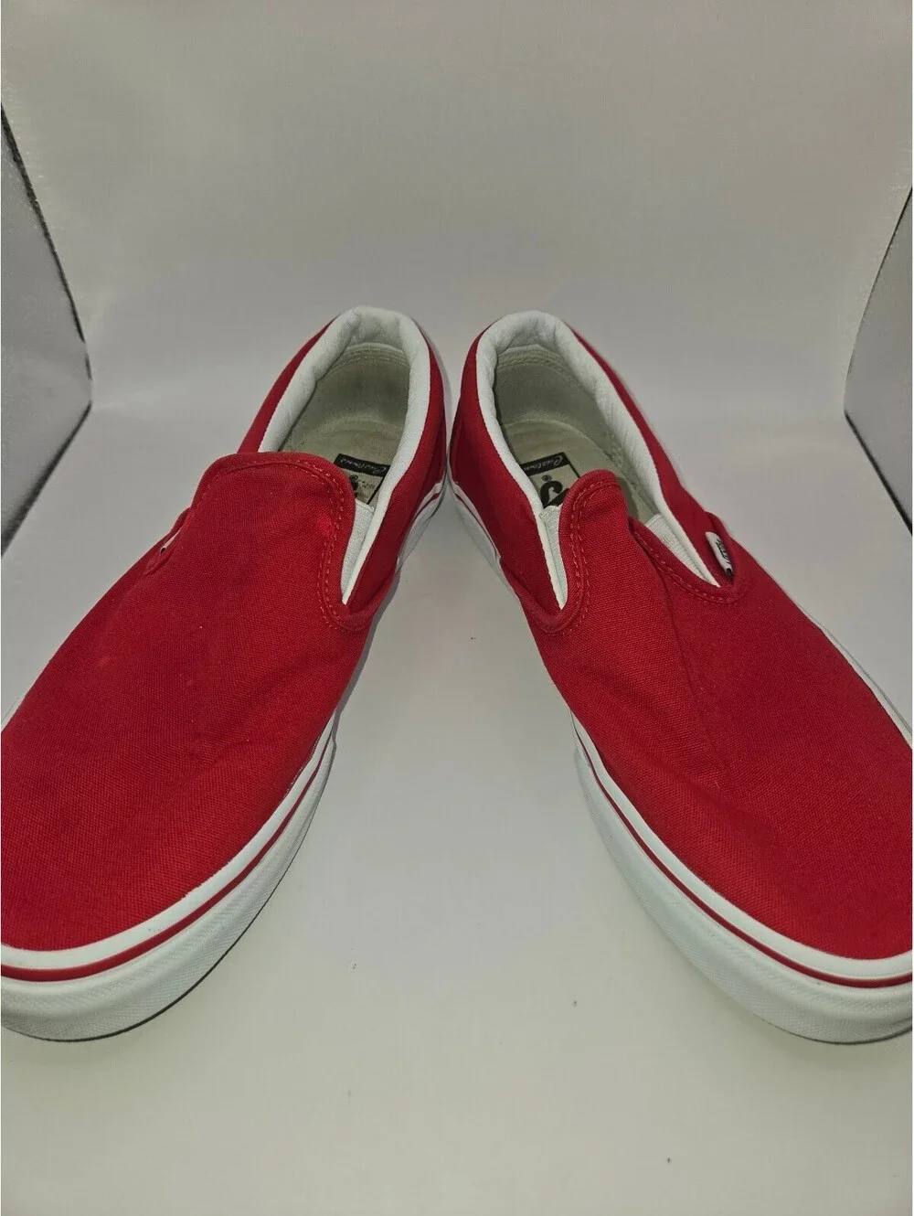 Vans Customs Classic Slip On Shoes Red Canvas Mens 9 / Womens 10.5